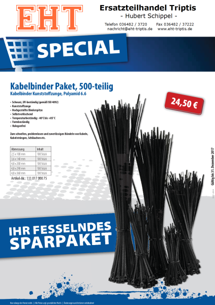 Kabelbänder Paket schwarz 500-teilig